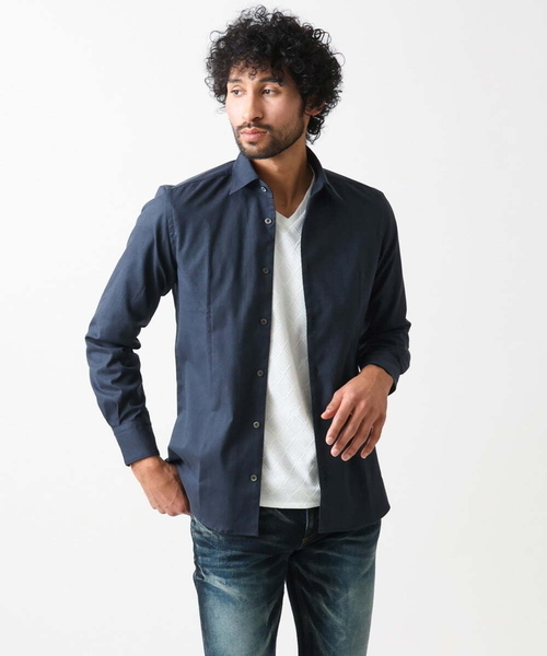 MICHEL KLEIN HOMME (ミッシェルクランオム)の「《日本製》ストレッチレギュラーカラーシャツ(シャツ/ブラウス・メンズ・ネイビー/グレー/ブルー・MEDIUM/LARGE/X-LARGE)」の1枚目の写真
