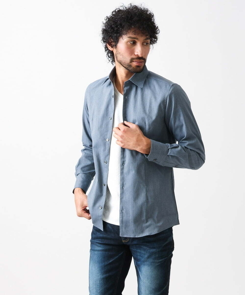 MICHEL KLEIN HOMME (ミッシェルクランオム)の「《日本製》ストレッチレギュラーカラーシャツ(シャツ/ブラウス・メンズ・ネイビー/グレー/ブルー・MEDIUM/LARGE/X-LARGE)」の4枚目の写真
