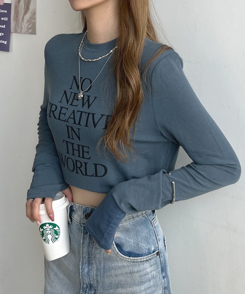 Futier land(フューティアランド)の「サムホール付きカシミアタッチロゴカットソー(Tシャツ/カットソー・レディース・チャコールグレー/ホワイト/グリーン/ブルー・FREE)」の1枚目の写真