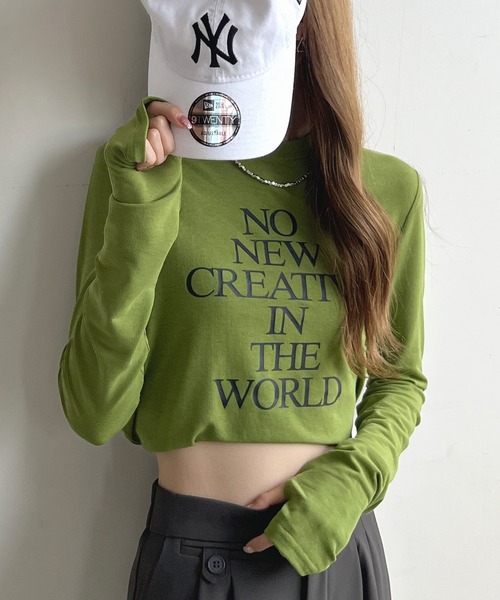 Futier land(フューティアランド)の「サムホール付きカシミアタッチロゴカットソー(Tシャツ/カットソー・レディース・チャコールグレー/ホワイト/グリーン/ブルー・FREE)」の4枚目の写真