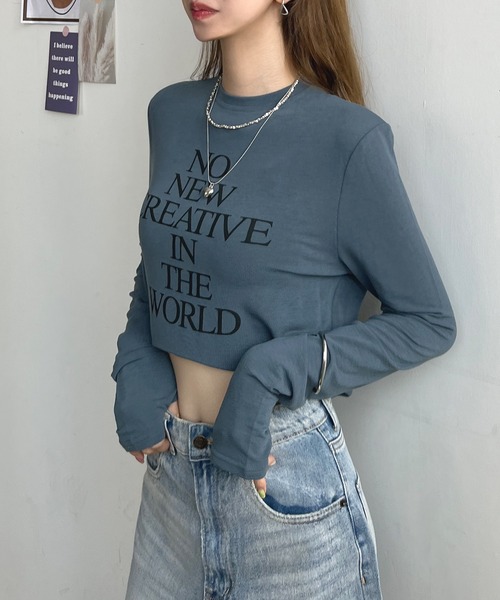 Futier land(フューティアランド)の「サムホール付きカシミアタッチロゴカットソー(Tシャツ/カットソー・レディース・チャコールグレー/ホワイト/グリーン/ブルー・FREE)」の7枚目の写真