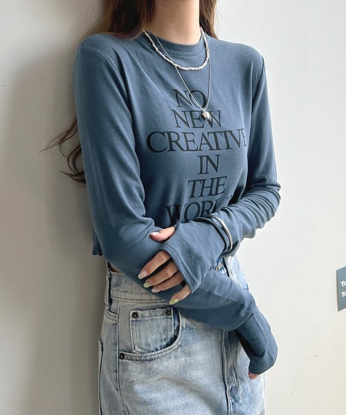 Futier land(フューティアランド)の「サムホール付きカシミアタッチロゴカットソー(Tシャツ/カットソー・レディース・チャコールグレー/ホワイト/グリーン/ブルー・FREE)」の5枚目の写真