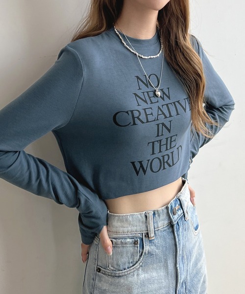 Futier land(フューティアランド)の「サムホール付きカシミアタッチロゴカットソー(Tシャツ/カットソー・レディース・チャコールグレー/ホワイト/グリーン/ブルー・FREE)」の6枚目の写真