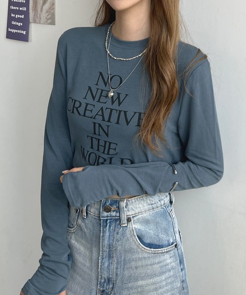 Futier land(フューティアランド)の「サムホール付きカシミアタッチロゴカットソー(Tシャツ/カットソー・レディース・チャコールグレー/ホワイト/グリーン/ブルー・FREE)」の12枚目の写真