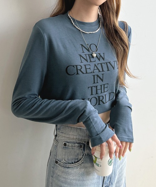 Futier land(フューティアランド)の「サムホール付きカシミアタッチロゴカットソー(Tシャツ/カットソー・レディース・チャコールグレー/ホワイト/グリーン/ブルー・FREE)」の16枚目の写真