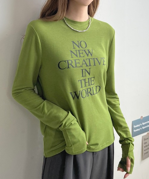 Futier land(フューティアランド)の「サムホール付きカシミアタッチロゴカットソー(Tシャツ/カットソー・レディース・チャコールグレー/ホワイト/グリーン/ブルー・FREE)」の15枚目の写真