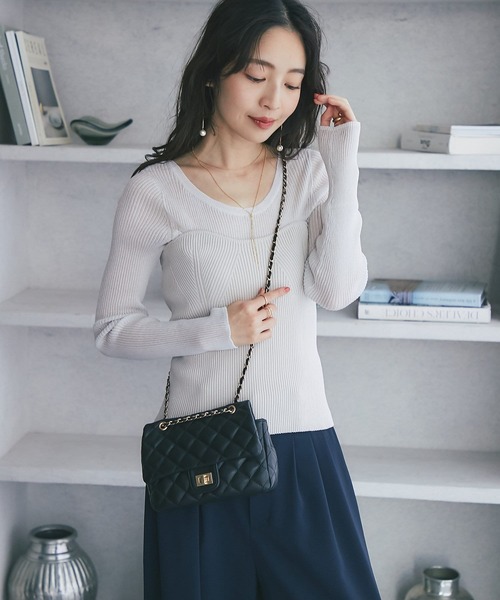 La boutique BonBon（ラブティックボンボン）の「チェーンキルティングシープレザーバッグ（ショルダーバッグ・レディース・ブラック/ホワイト・FREE）」の14枚目の写真