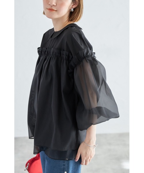 &. NOSTALGIA(アンドドットノスタルジア)の「ボリュームドッキングブラウス(Tシャツ/カットソー・レディース・ブラック・M)」の11枚目の写真