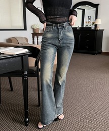 スリムウォッシングロングブーツカットデニム