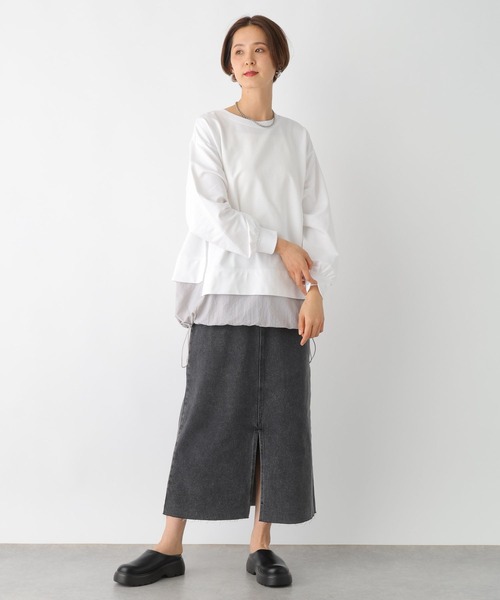LEPSIM(レプシィム)の「異素材切り替えチュニック 992091(Tシャツ/カットソー・レディース・オフホワイト/チャコールグレー/ベージュ・FREE)」の4枚目の写真