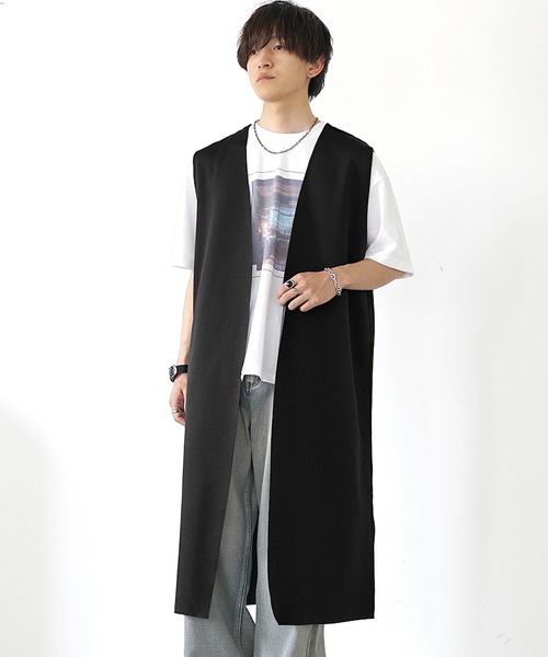 MinoriTY(マイノリティ)の「【MinoriTY】リバーシブルスウェードロングべスト ジレ メンズ カーディガン オーバーサイズ ノースリーブ ビッグシルエット ルーズフィット 秋服(ベスト・メンズ・ベージュ/チャコール/ブラック・S/M/L)」の2枚目の写真