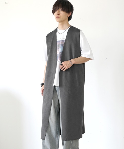 MinoriTY】リバーシブルスウェードロングべスト ジレ メンズ