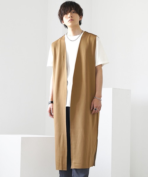 MinoriTY(マイノリティ)の「【MinoriTY】リバーシブルスウェードロングべスト ジレ メンズ カーディガン オーバーサイズ ノースリーブ ビッグシルエット ルーズフィット 秋服(ベスト・メンズ・ベージュ/チャコール/ブラック・S/M/L)」の15枚目の写真