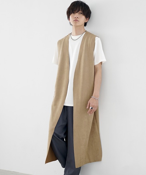MinoriTY(マイノリティ)の「【MinoriTY】リバーシブルスウェードロングべスト ジレ メンズ カーディガン オーバーサイズ ノースリーブ ビッグシルエット ルーズフィット 秋服(ベスト・メンズ・ベージュ/チャコール/ブラック・S/M/L)」の18枚目の写真