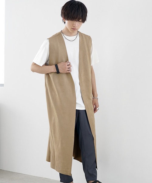 MinoriTY(マイノリティ)の「【MinoriTY】リバーシブルスウェードロングべスト ジレ メンズ カーディガン オーバーサイズ ノースリーブ ビッグシルエット ルーズフィット 秋服(ベスト・メンズ・ベージュ/チャコール/ブラック・S/M/L)」の19枚目の写真