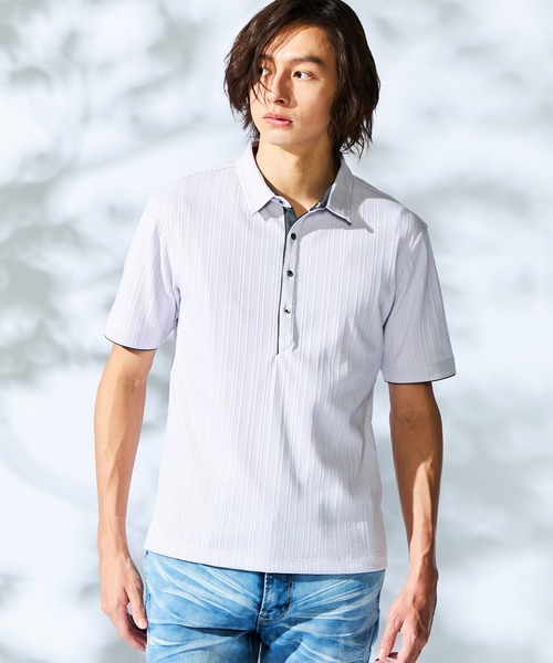 HIDEAWAYS NICOLE（ハイダウェイニコル）の「ランダムテレコショートレギュラーカラーポロシャツ（ポロシャツ・メンズ・ミント/ネイビー/ラベンダー/ホワイト/ブラック/ダークオレンジ・MEDIUM/LARGE/X-LARGE/XX-LARGE）」の5枚目の写真