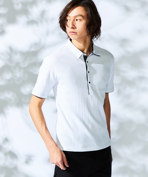 HIDEAWAYS NICOLE（ハイダウェイニコル）の「ランダムテレコショートレギュラーカラーポロシャツ（ポロシャツ・メンズ・ミント/ネイビー/ラベンダー/ホワイト/ブラック/ダークオレンジ・MEDIUM/LARGE/X-LARGE/XX-LARGE）」の2枚目の写真