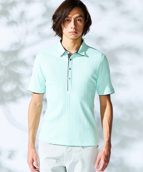 HIDEAWAYS NICOLE（ハイダウェイニコル）の「ランダムテレコショートレギュラーカラーポロシャツ（ポロシャツ・メンズ・ミント/ネイビー/ラベンダー/ホワイト/ブラック/ダークオレンジ・MEDIUM/LARGE/X-LARGE/XX-LARGE）」の4枚目の写真