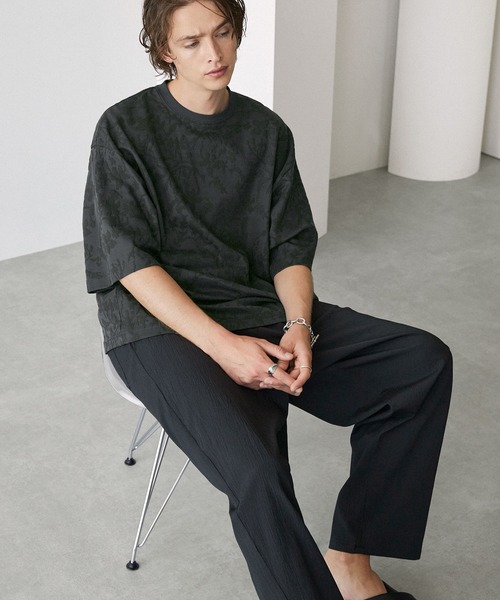 EMMA CLOTHES（エマクローズ）の「ジャガードアブストラクト/リーフ ルーズS/Sカットソー EMMA CLOTHES 2024SS（Tシャツ/カットソー・メンズ・グレイッシュブルー/ワイン/チャコール/ブラック/アイボリー・L/M）」の21枚目の写真