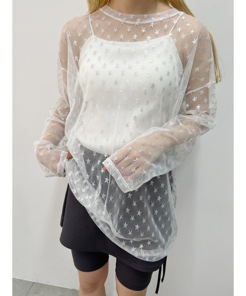 WC(ダブル シー)の「スターチュールシアートップス(Tシャツ/カットソー・レディース・ブラック/ホワイト・FREE)」の1枚目の写真
