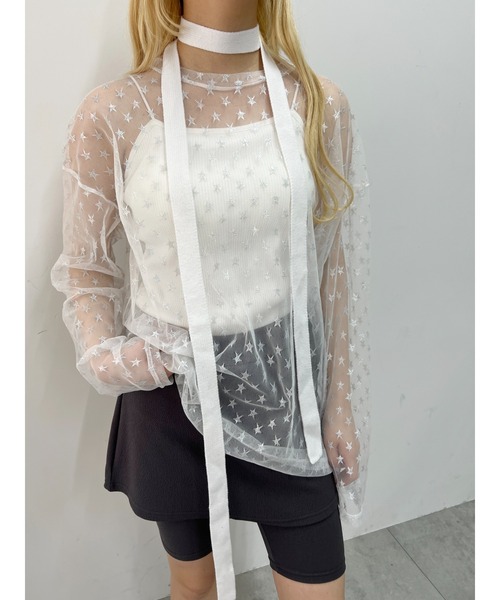 WC(ダブル シー)の「スターチュールシアートップス(Tシャツ/カットソー・レディース・ブラック/ホワイト・FREE)」の6枚目の写真