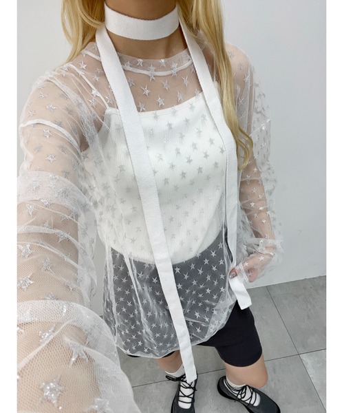 WC(ダブル シー)の「スターチュールシアートップス(Tシャツ/カットソー・レディース・ブラック/ホワイト・FREE)」の7枚目の写真