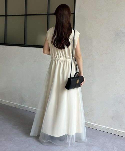 Thevon（ゼボン）の「チュールドッキングポンチノースリワンピース（ワンピース・レディース・ライム/アイボリー/ブラック/グレー・FREE）」の7枚目の写真