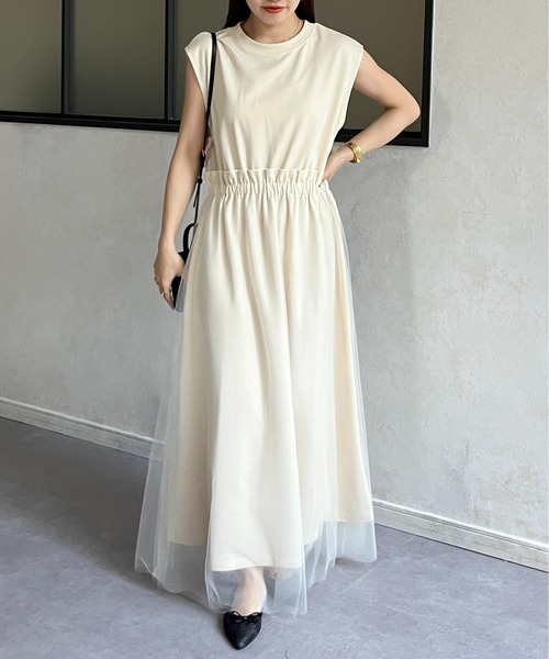 Thevon（ゼボン）の「チュールドッキングポンチノースリワンピース（ワンピース・レディース・ライム/アイボリー/ブラック/グレー・FREE）」の9枚目の写真