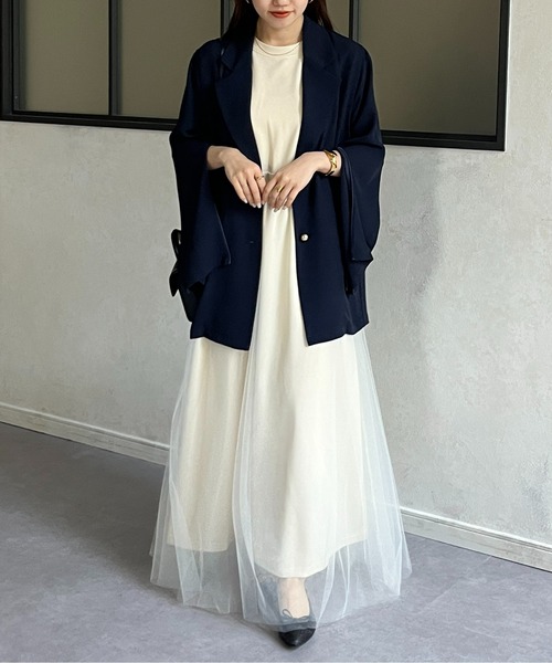 Thevon（ゼボン）の「チュールドッキングポンチノースリワンピース（ワンピース・レディース・ライム/アイボリー/ブラック/グレー・FREE）」の10枚目の写真