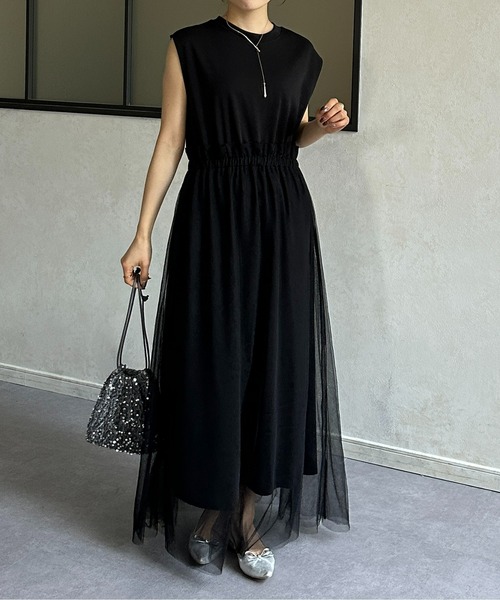 Thevon（ゼボン）の「チュールドッキングポンチノースリワンピース（ワンピース・レディース・ライム/アイボリー/ブラック/グレー・FREE）」の12枚目の写真