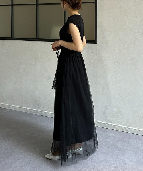 Thevon（ゼボン）の「チュールドッキングポンチノースリワンピース（ワンピース・レディース・ライム/アイボリー/ブラック/グレー・FREE）」の13枚目の写真