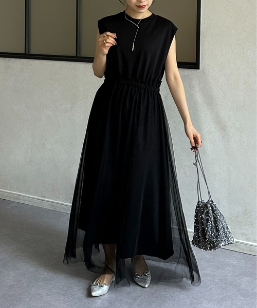 Thevon（ゼボン）の「チュールドッキングポンチノースリワンピース（ワンピース・レディース・ライム/アイボリー/ブラック/グレー・FREE）」の16枚目の写真