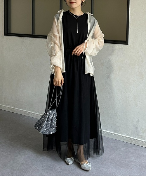 Thevon（ゼボン）の「チュールドッキングポンチノースリワンピース（ワンピース・レディース・ライム/アイボリー/ブラック/グレー・FREE）」の17枚目の写真