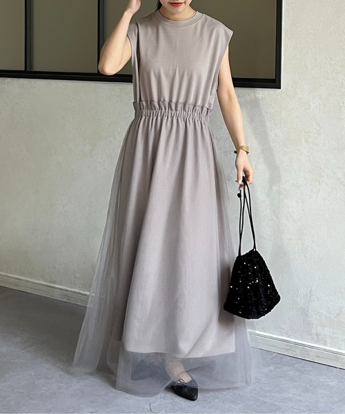 Thevon（ゼボン）の「チュールドッキングポンチノースリワンピース（ワンピース・レディース・ライム/アイボリー/ブラック/グレー・FREE）」の19枚目の写真