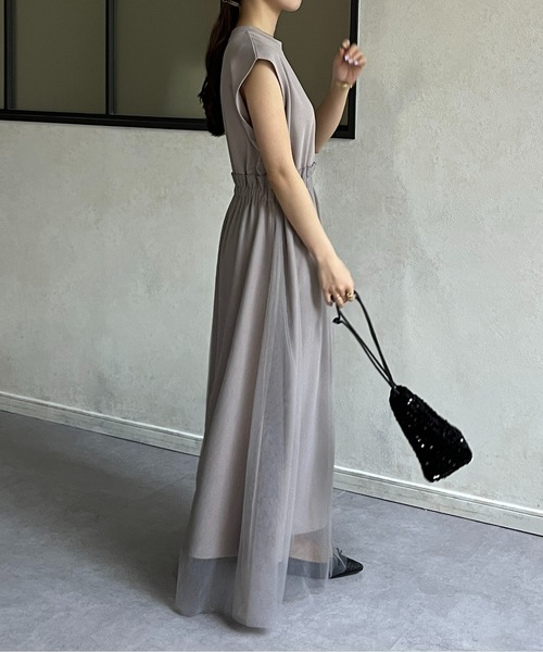 Thevon（ゼボン）の「チュールドッキングポンチノースリワンピース（ワンピース・レディース・ライム/アイボリー/ブラック/グレー・FREE）」の22枚目の写真