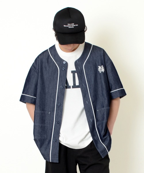 GLAZOS（グラソス）の「【接触冷感】【セットアップ対応】デニム・ノーカラーシャツ（シャツ/ブラウス・キッズ・ライトブルー/インディゴブルー・170cm/160cm/150cm/140cm）」の2枚目の写真