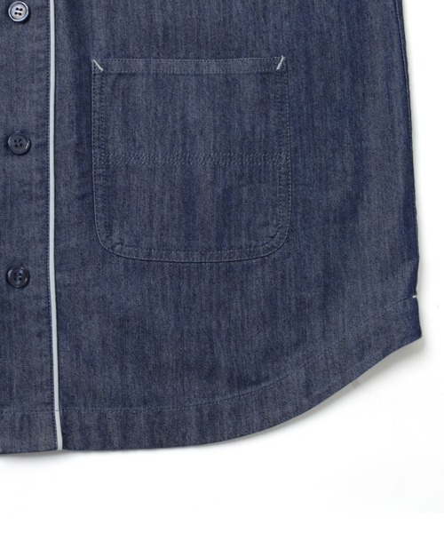 GLAZOS（グラソス）の「【接触冷感】【セットアップ対応】デニム・ノーカラーシャツ（シャツ/ブラウス・キッズ・ライトブルー/インディゴブルー・170cm/160cm/150cm/140cm）」の9枚目の写真