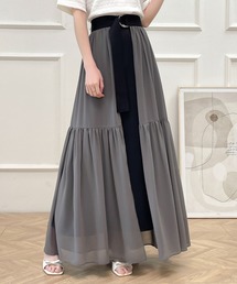レイヤードラッフル異素材ロングフレアスカート