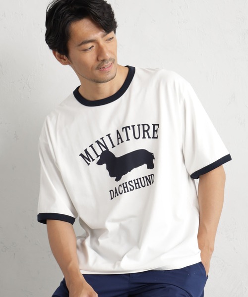 FOUND GOOD(ファウンドグッド)の「リンガーDogプリントT(Tシャツ/カットソー・メンズ・ネイビー/ホワイト系5/ピンク系2・L/XL/S/M)」の2枚目の写真