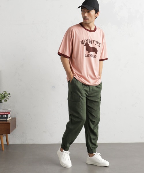 FOUND GOOD(ファウンドグッド)の「リンガーDogプリントT(Tシャツ/カットソー・メンズ・ネイビー/ホワイト系5/ピンク系2・L/XL/S/M)」の3枚目の写真