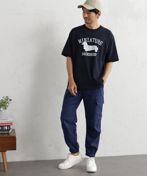 FOUND GOOD(ファウンドグッド)の「リンガーDogプリントT(Tシャツ/カットソー・メンズ・ネイビー/ホワイト系5/ピンク系2・L/XL/S/M)」の5枚目の写真