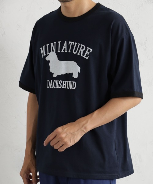 FOUND GOOD(ファウンドグッド)の「リンガーDogプリントT(Tシャツ/カットソー・メンズ・ネイビー/ホワイト系5/ピンク系2・L/XL/S/M)」の8枚目の写真