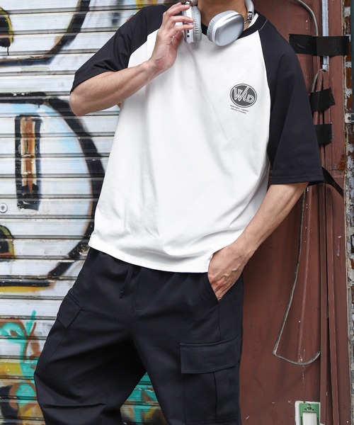 ZIP FIVE(ジップファイブ)の「【ZIP FIVE】ハーフスリーブ ビッグシルエット 左胸ワンポイント ラグラン Tシャツ(Tシャツ/カットソー・メンズ・ホワイト×ブラック/アイボリー系/ホワイト×ネイビー/オートミール・MEDIUM/LARGE)」の7枚目の写真