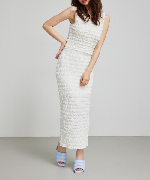 rienda（リエンダ）の「ポップコーンニットスカート 夏服 秋服（スカート・レディース・ピンク/ホワイト/ブルー/ブラック・FREE）」の2枚目の写真