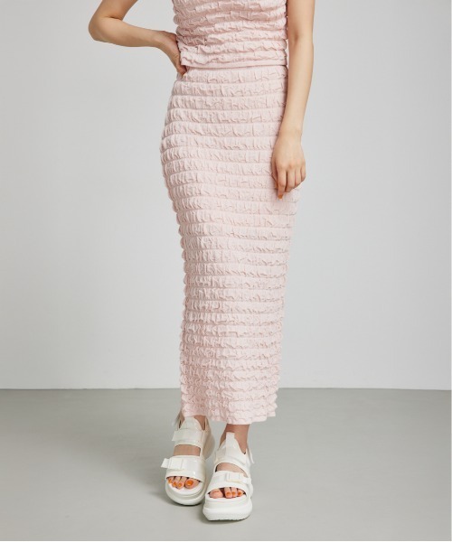 rienda（リエンダ）の「ポップコーンニットスカート 夏服 秋服（スカート・レディース・ピンク/ホワイト/ブルー/ブラック・FREE）」の4枚目の写真