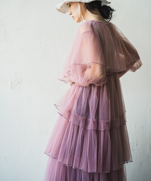 ORIENT MILLINERY（オリエント ミリナリー）の「RANUN【ﾗﾅﾝ】チュールドレス（ワンピース・レディース・ホワイト/テラコッタ/セージグリーン/ブラック/ブルー/レッド/スモークピンク・FREE）」の6枚目の写真