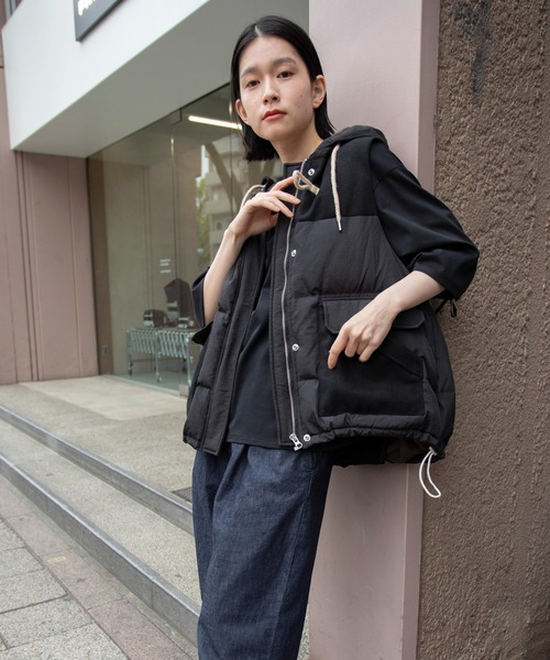 セール】ダウンタフタ×フラノダウンベスト（ダウンベスト）｜Munich