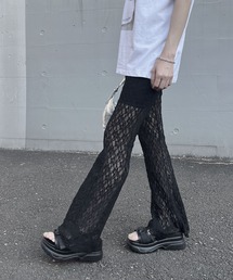 【ZOZO限定カラー有】レースフレアパンツ／lace flare pants ロング丈 タイト ガーリー 大人カジュアル 韓国 バレエコア モノトーン 白 黒 ホワイト ブラック