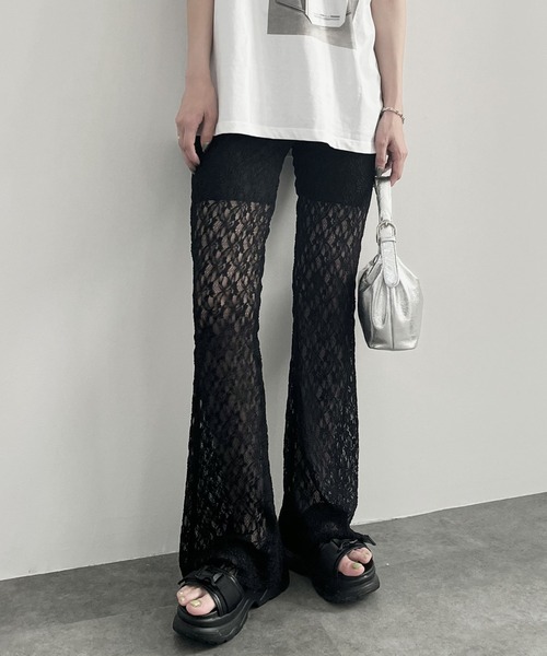 ZOZO限定カラー有】レースフレアパンツ／lace flare pants ロング丈 