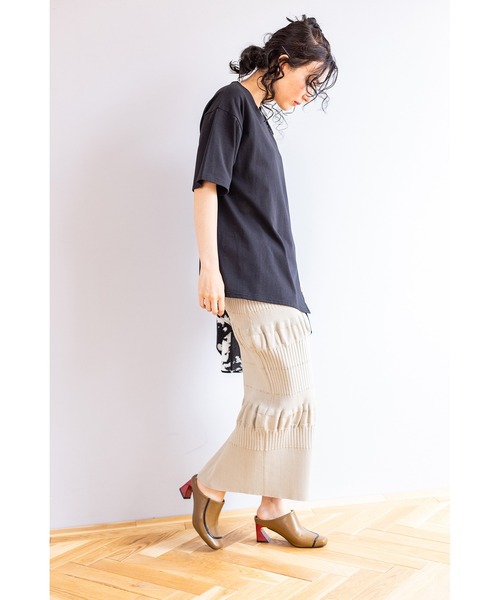 OSMOSIS（オズモーシス）の「切替アシンメトリーTシャツ（Tシャツ/カットソー・レディース・ブラック/ライトベージュ/ブラック系その他・ONE SIZE）」の6枚目の写真